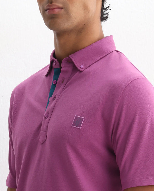 Rare Rabbit Men's Herval Dark Pink Cotton Fabric Collared Neck Half Sleeves Polo T-Shirt