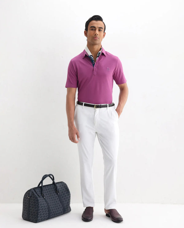 Rare Rabbit Men's Herval Dark Pink Cotton Fabric Collared Neck Half Sleeves Polo T-Shirt