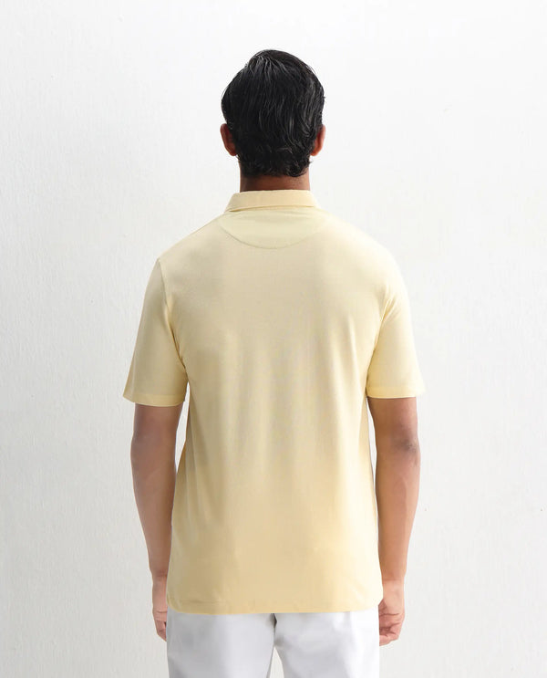 Rare Rabbit Men's Herval Light Yellow Cotton Fabric Short Sleeves Collared Neck Slim Fit Polo T-Shirt