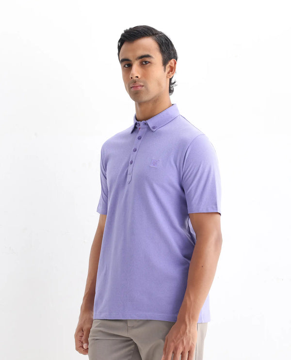 Rare Rabbit Men's Herval Pastel Purple Cotton Fabric Collared Neck Half Sleeves Polo T-Shirt