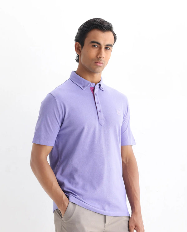 Rare Rabbit Men's Herval Pastel Purple Cotton Fabric Collared Neck Half Sleeves Polo T-Shirt