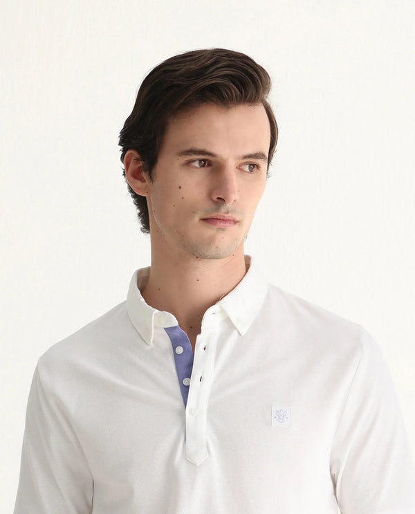Rare Rabbit Men's Herval White Cotton Fabric Collared Neck Half Sleeves Polo T-Shirt