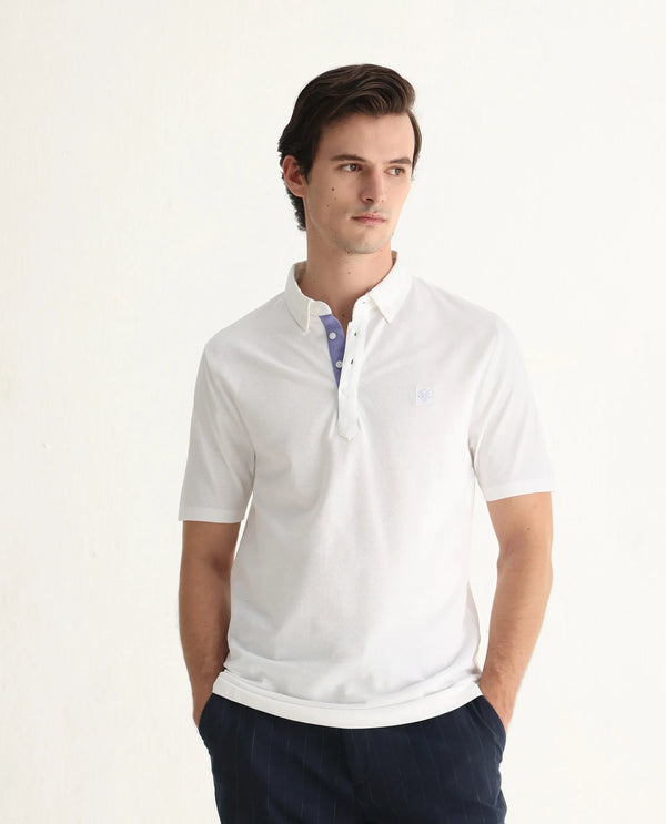 Rare Rabbit Men's Herval White Cotton Fabric Collared Neck Half Sleeves Polo T-Shirt