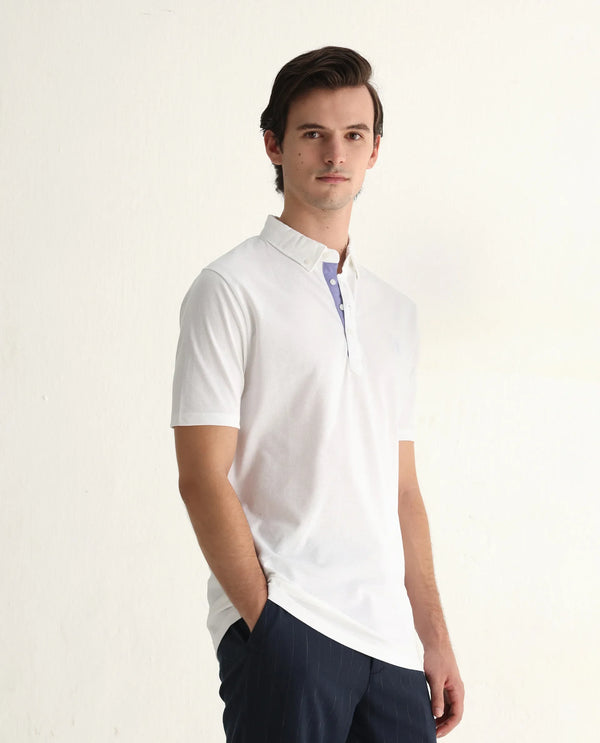 Rare Rabbit Men's Herval White Cotton Fabric Collared Neck Half Sleeves Polo T-Shirt