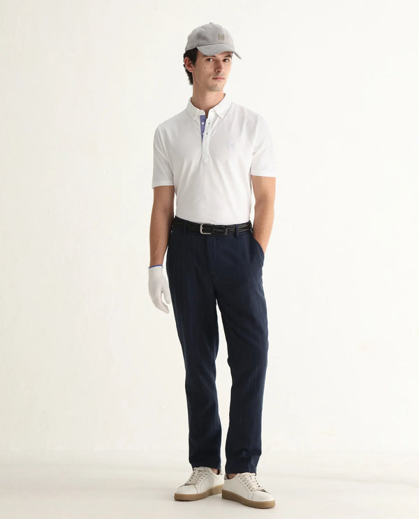 Rare Rabbit Men's Herval White Cotton Fabric Collared Neck Half Sleeves Polo T-Shirt