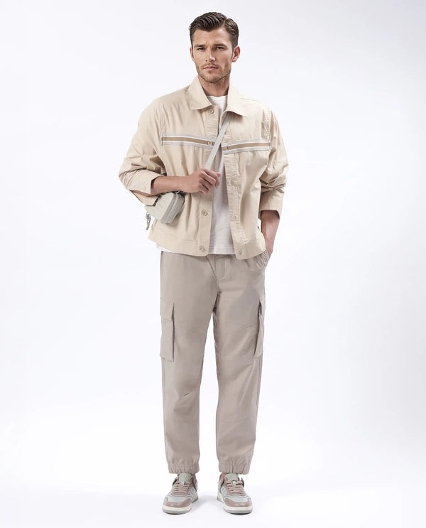 Rare Rabbit Men's Korb Beige Cotton Blend Fabric Plain Trouser