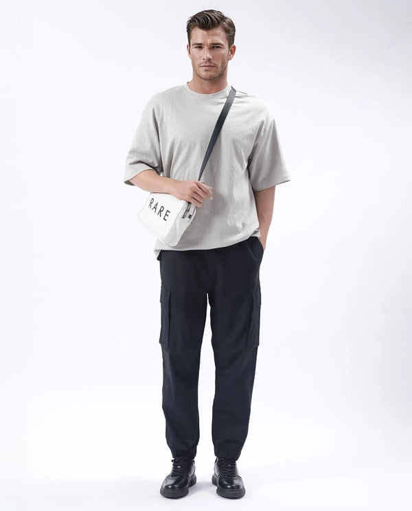 Rare Rabbit Men's Korb Black Cotton Blend Fabric Plain Trouser