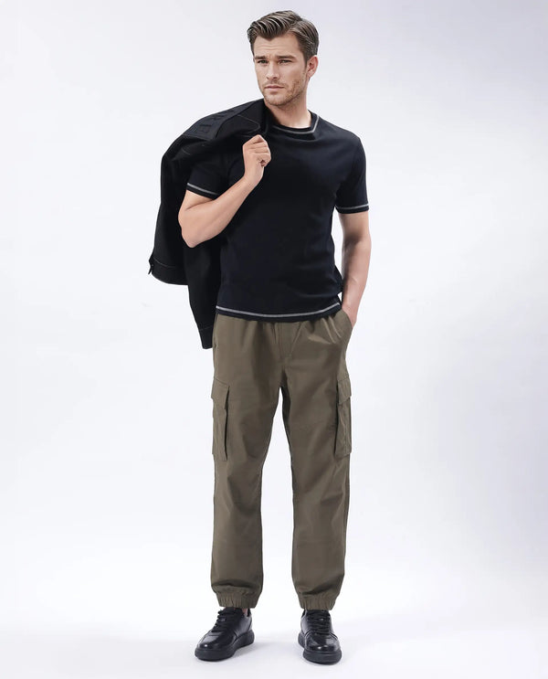 Rare Rabbit Men's Korb Light Olive Cotton Blend Fabric Plain Trouser