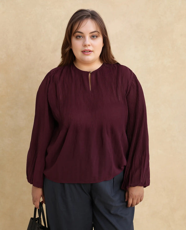 Rareism Women Ordu Purple Polyester Fabric Full Sleeve Mandarin Collar Plain Top