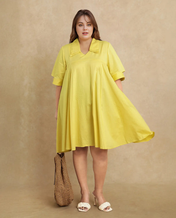 Rareism Women Qurad Yellow Plain Dress