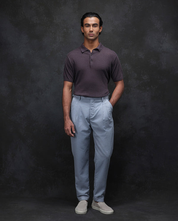 Rare Rabbit Men Rhesa Light Blue Linen Blend Pleated Button Closure Relaxed Fit Plain Trouser
