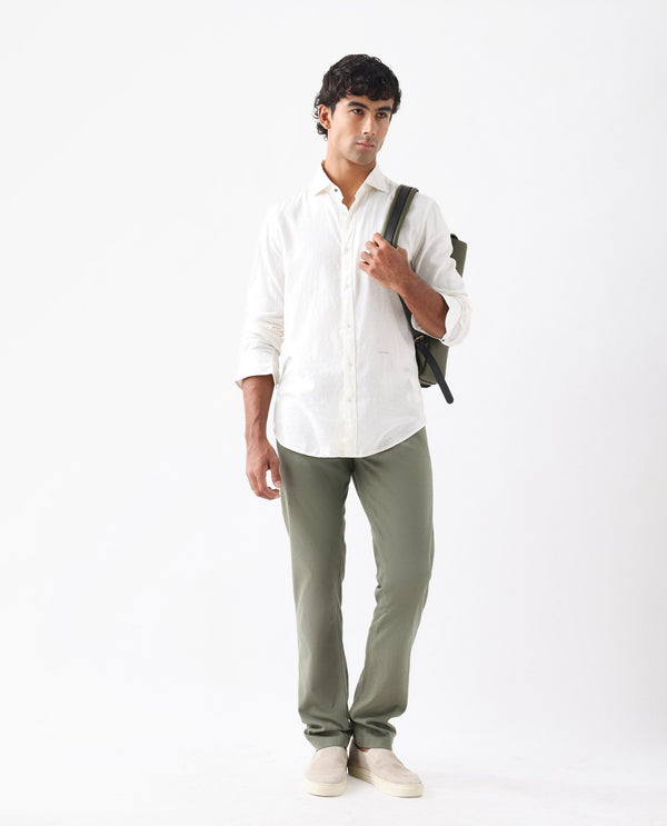 Rare Rabbit Men's Spoke -24 Pastel Green Cotton Linen Solid Trousers