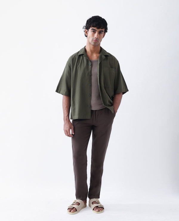 Rare Rabbit Men's Pastor-3 Dark brown Solid Mid-Rise With Drawstring And Elastic Waistband Regular Fit Trousers
