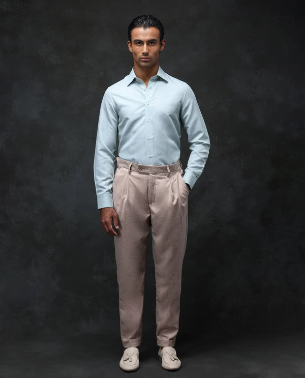Rare Rabbit Men Rhesa Light Rust Linen Blend Pleated Button Closure Relaxed Fit Plain Trouser