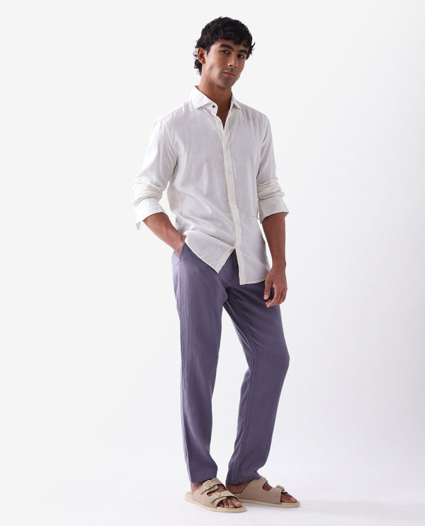 Rare Rabbit Men's Pastor Light Purple Solid Mid-Rise With Drawstring And Elastic Waistband Regular Fit Trouser