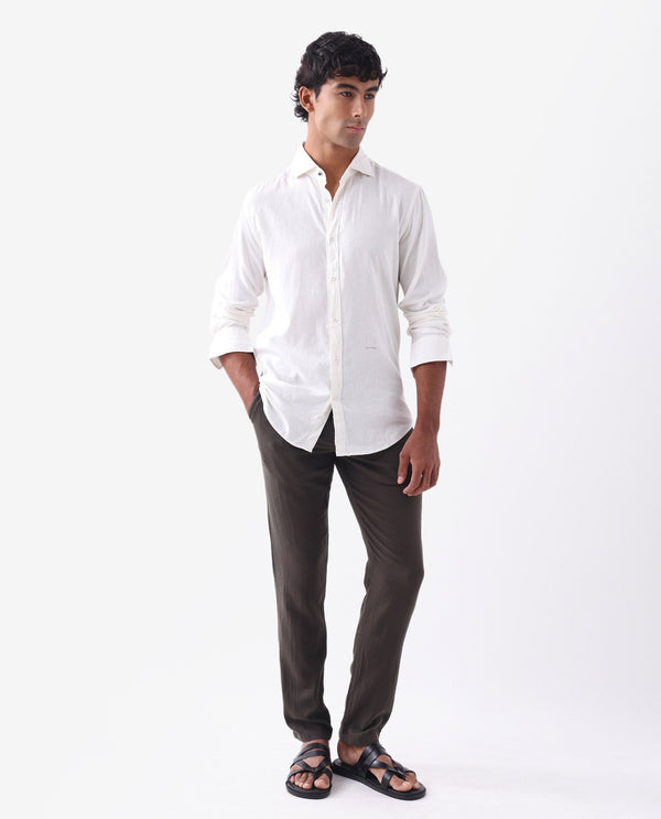 Rare Rabbit Men's Pastor-2 Brown Solid Mid-Rise With Drawstring And Elastic Waistband Regular Fit Trousers