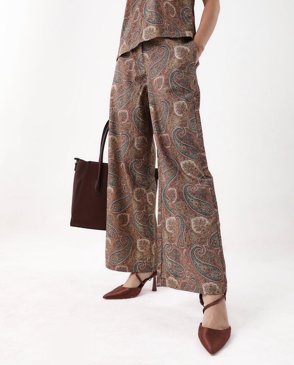 Rareism Women Ronoro-B Multi 100% Cotton Fabric Straight Fit Paisley Print Trouser