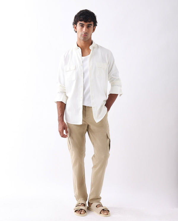 Rare Rabbit Mens Apex Beige Cotton Linen Solid Cargo Style Regular Fit Trouser