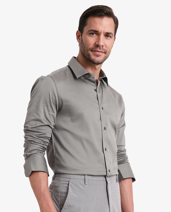 Rare Rabbit  Men's Holla Olive Full Sleeves Regular Fit Satin Stretch Cotton Plain Shirt