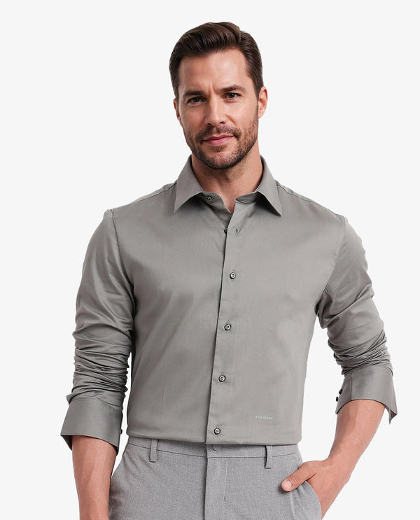 Rare Rabbit  Men's Holla Olive Full Sleeves Regular Fit Satin Stretch Cotton Plain Shirt