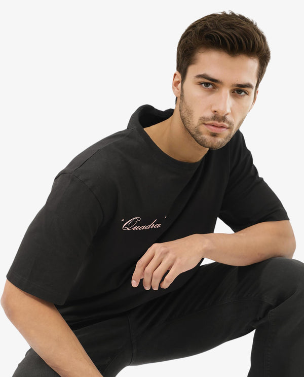 Rare Rabbit Articale Men's Holt Black Cotton Polyester Fabric Crew Neck Oversized Fit Graphic Print T-Shirt