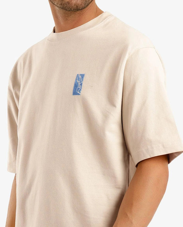 Rare Rabbit Men Hord Beige Short Sleeve Crew Neck Boxy Fit Printed T-Shirt