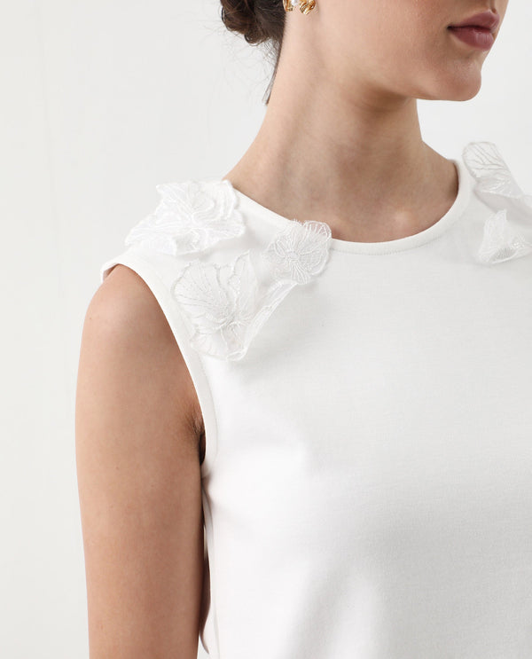Rareism Women Janbed Off White 60%cotton,40%polyester Fabric Sleeveless Collared Neck Regular Fit Plain T-Shirt