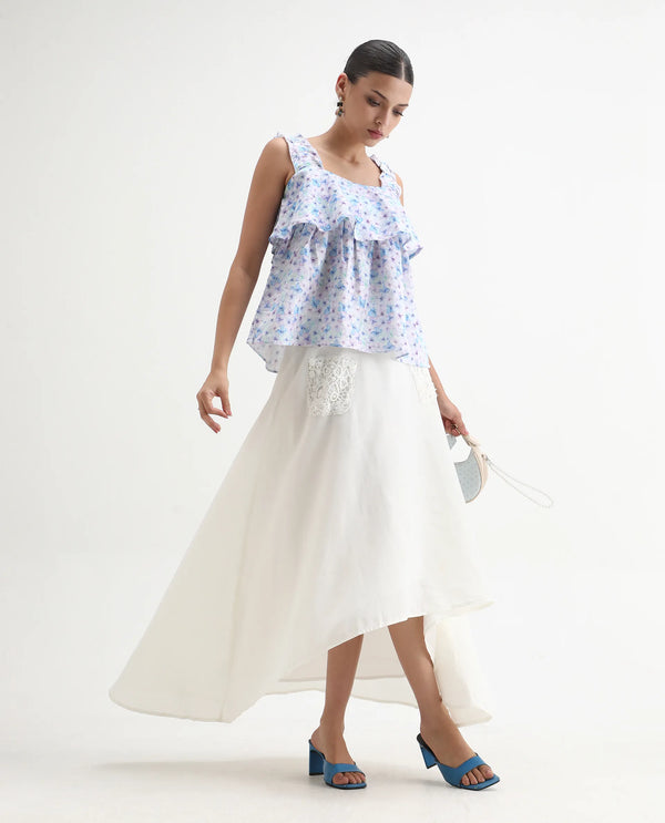 Rareism Women Janlom-B Off White 75%Cotton 25% Linen Fabric A-Line Fit Ankle Length Plain Skirt