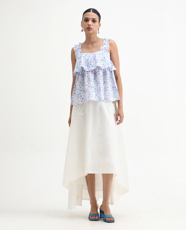 Rareism Women Janlom-B Off White 75%Cotton 25% Linen Fabric A-Line Fit Ankle Length Plain Skirt