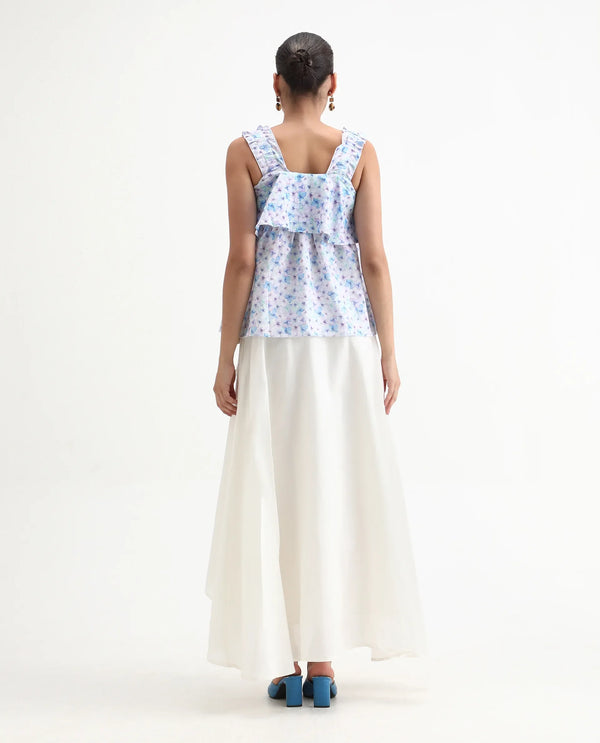 Rareism Women Janlom-B Off White 75%Cotton 25% Linen Fabric A-Line Fit Ankle Length Plain Skirt