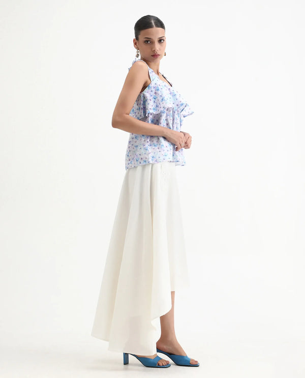 Rareism Women Janlom-B Off White 75%Cotton 25% Linen Fabric A-Line Fit Ankle Length Plain Skirt