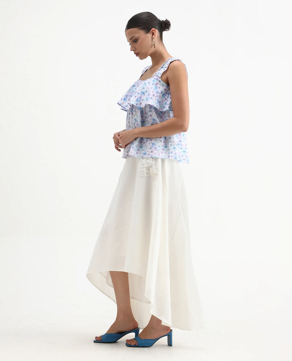 Rareism Women Janlom-B Off White 75%Cotton 25% Linen Fabric A-Line Fit Ankle Length Plain Skirt