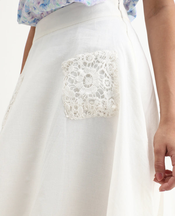 Rareism Women Janlom-B Off White 75%Cotton 25% Linen Fabric A-Line Fit Ankle Length Plain Skirt
