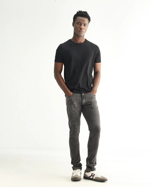 Rare Rabbit Men's Jardin Black Mid Wash Mid-Rise Slim Fit Jeans