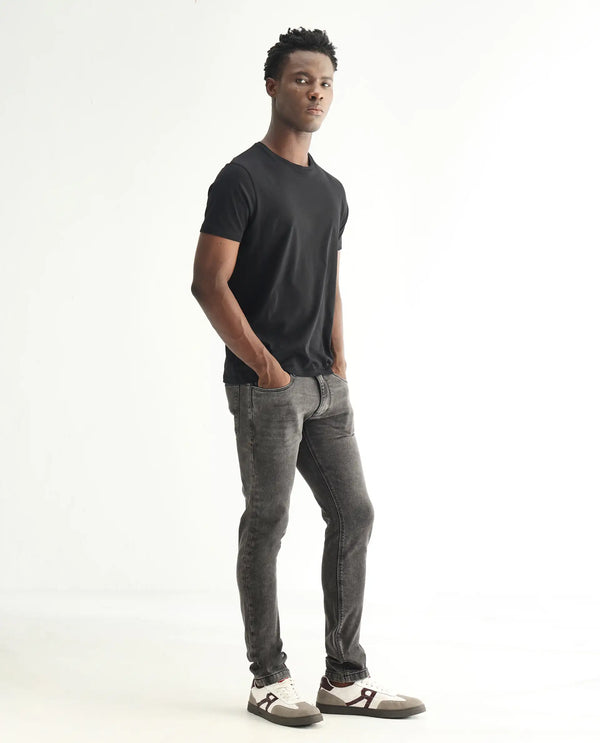 Rare Rabbit Men's Jardin Black Mid Wash Mid-Rise Slim Fit Jeans