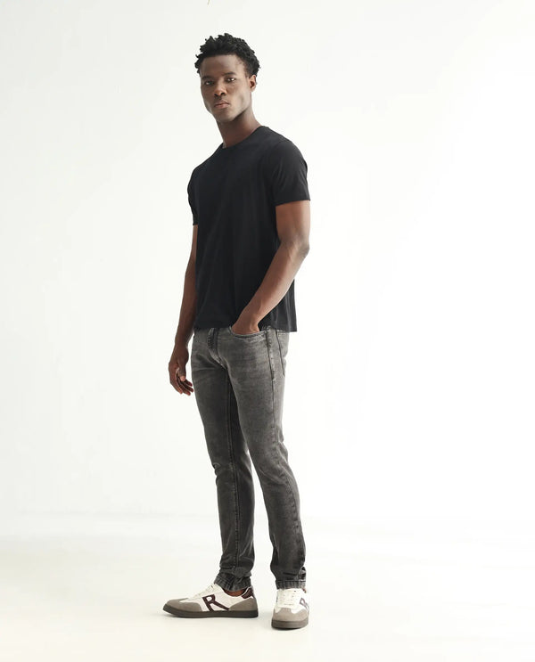 Rare Rabbit Men's Jardin Black Mid Wash Mid-Rise Slim Fit Jeans