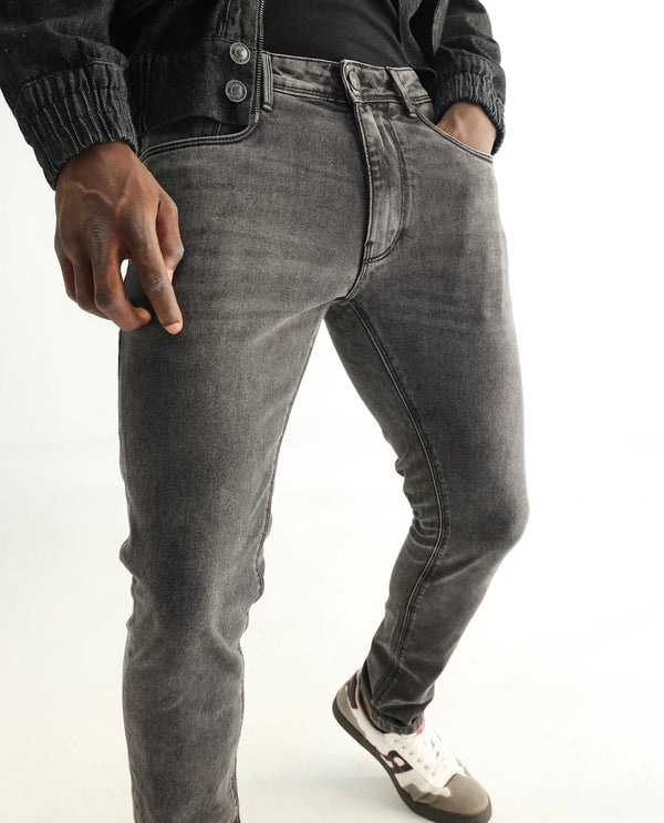 Rare Rabbit Men's Jardin Black Mid Wash Mid-Rise Slim Fit Jeans