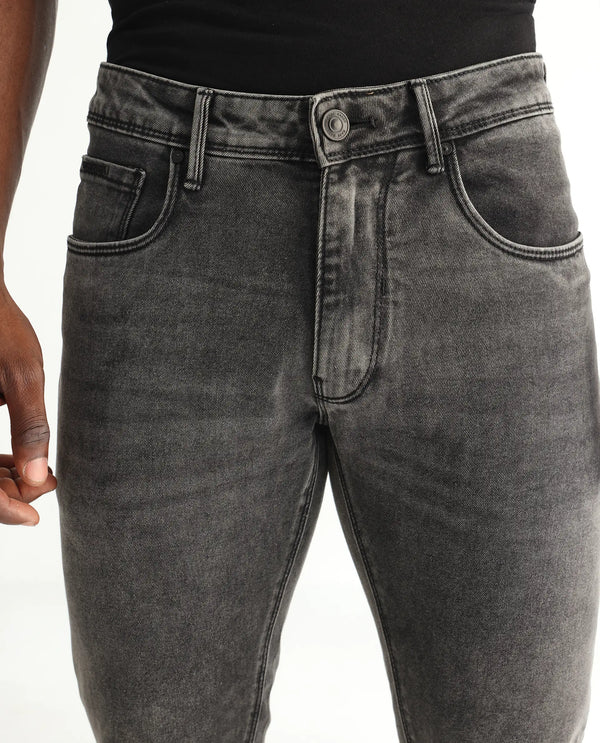 Rare Rabbit Men's Jardin Black Mid Wash Mid-Rise Slim Fit Jeans