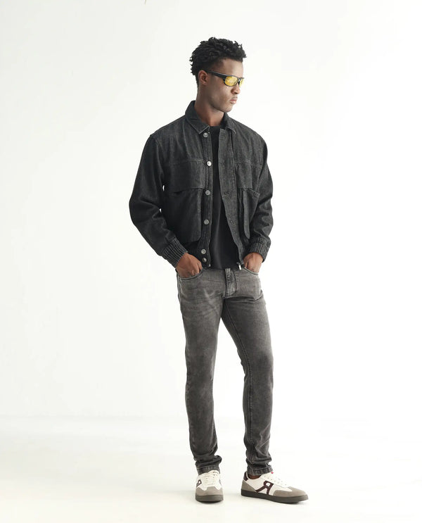 Rare Rabbit Men's Jardin Black Mid Wash Mid-Rise Slim Fit Jeans