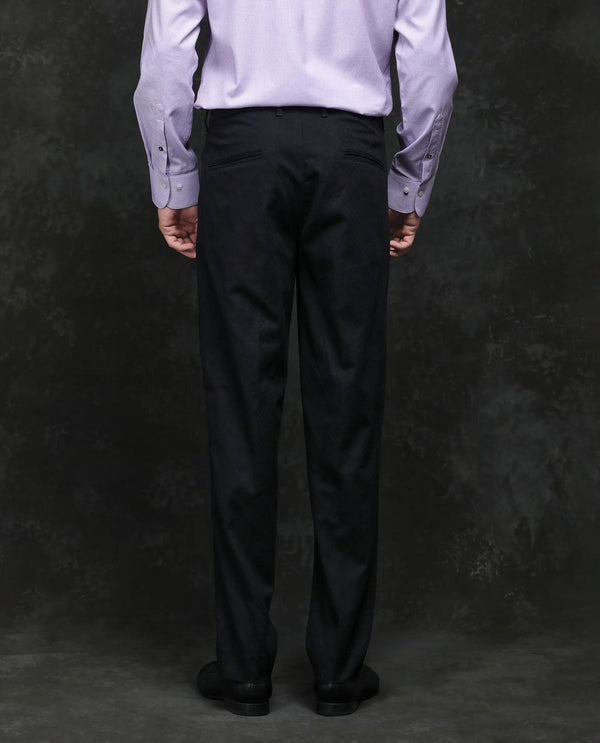 Rare Rabbit Men Jes Black Cotton Lycra Fabric Regular Fit Jacquard Trouser
