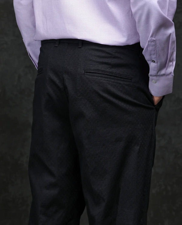 Rare Rabbit Men Jes Black Cotton Lycra Fabric Regular Fit Jacquard Trouser