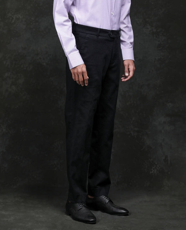 Rare Rabbit Men Jes Black Cotton Lycra Fabric Regular Fit Jacquard Trouser
