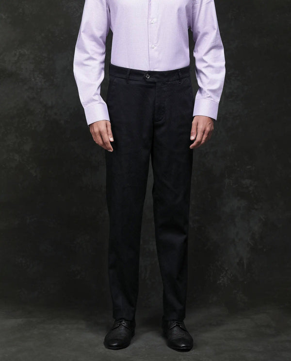 Rare Rabbit Men Jes Black Cotton Lycra Fabric Regular Fit Jacquard Trouser