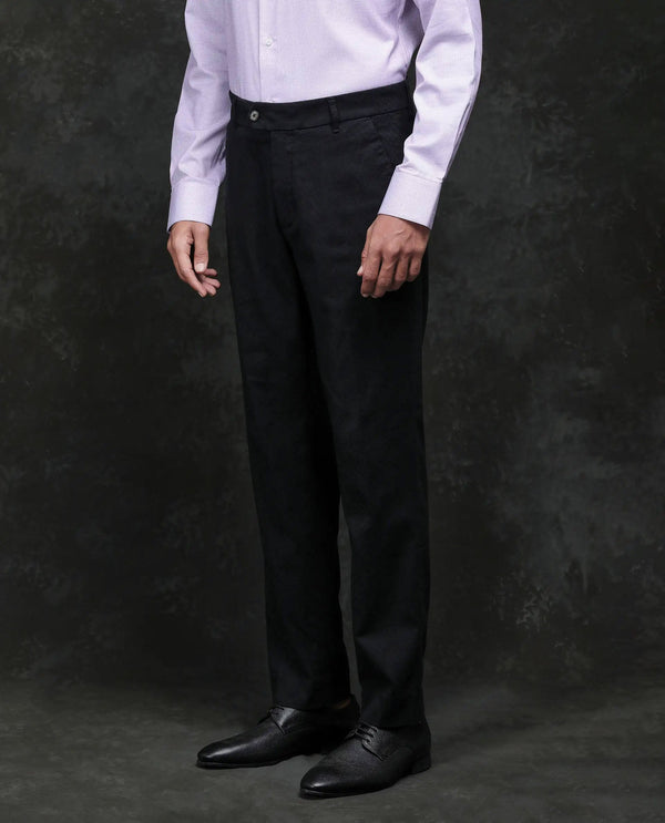 Rare Rabbit Men Jes Black Cotton Lycra Fabric Regular Fit Jacquard Trouser
