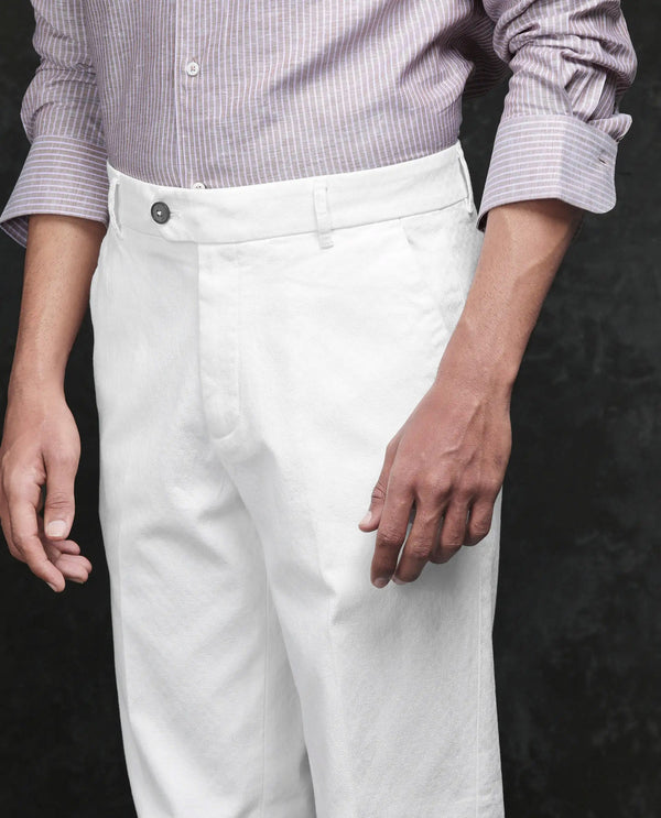 Rare Rabbit Men Jes Off White Cotton Lycra Fabric Regular Fit Jacquard Trouser
