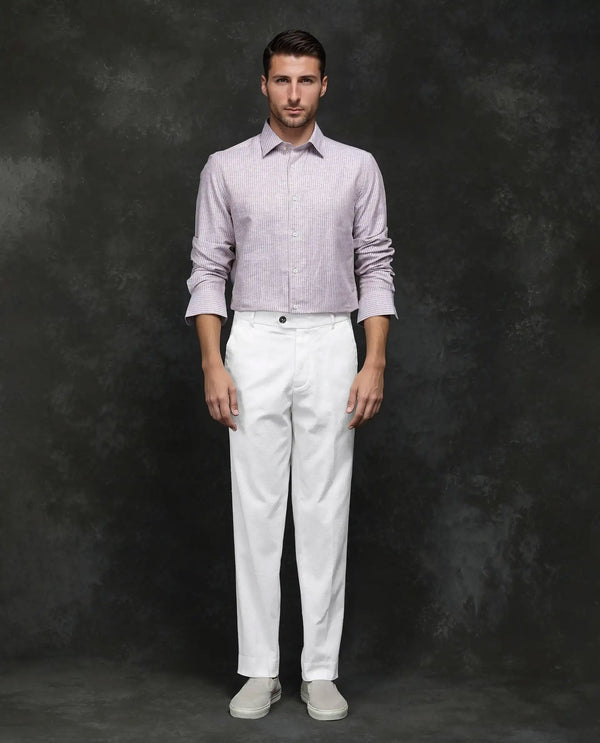 Rare Rabbit Men Jes Off White Cotton Lycra Fabric Regular Fit Jacquard Trouser