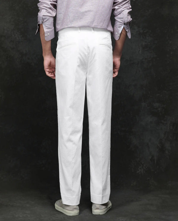 Rare Rabbit Men Jes Off White Cotton Lycra Fabric Regular Fit Jacquard Trouser