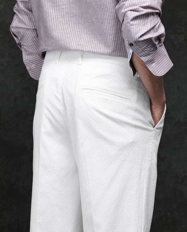Rare Rabbit Men Jes Off White Cotton Lycra Fabric Regular Fit Jacquard Trouser
