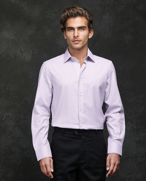 Rare Rabbit Men's Jnby Light Pink Cotton Fabric Full Sleeve Collared Neck Button Closure Plain Shirt
