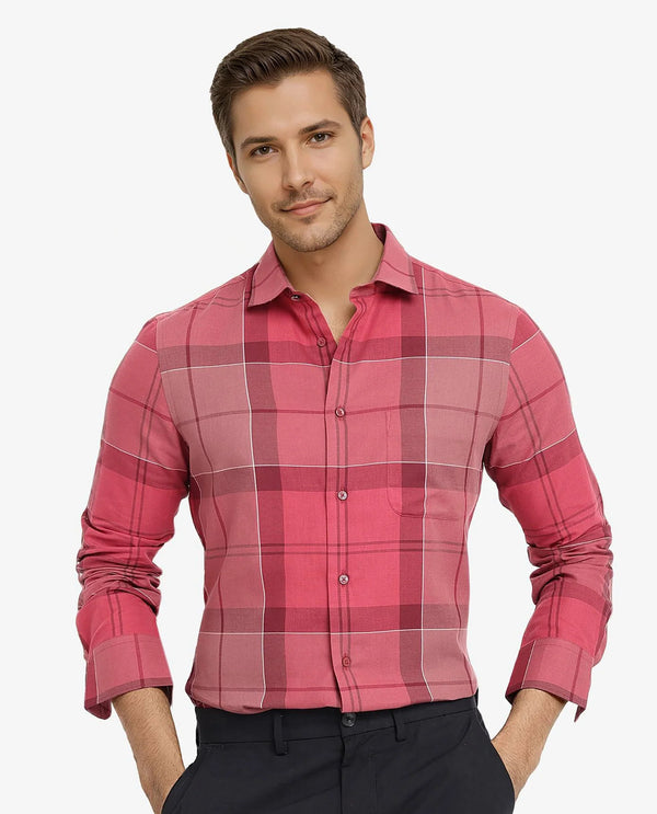 Rare Rabbit Men John Red Full Sleeve Regular Collar Button Closure Regular Fit Checks Shirt